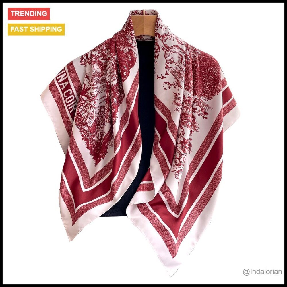 Luxury Silk Square Scarf Elegant Toile Pattern Lightweight Versatile Styling